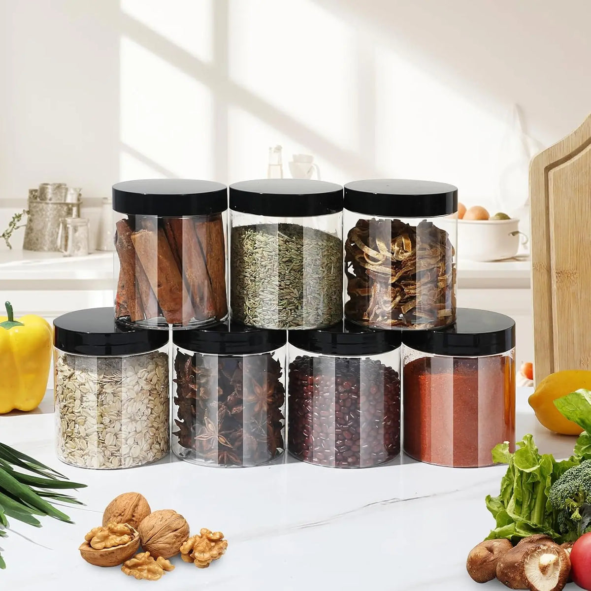 16PCS Plastic Jars with Lids, 16 oz Plastic Containers with Lids Clear Airtight Container Storage Jar Mason Jars for Dry Food Peanut Butter Honey Jam Cosmetics