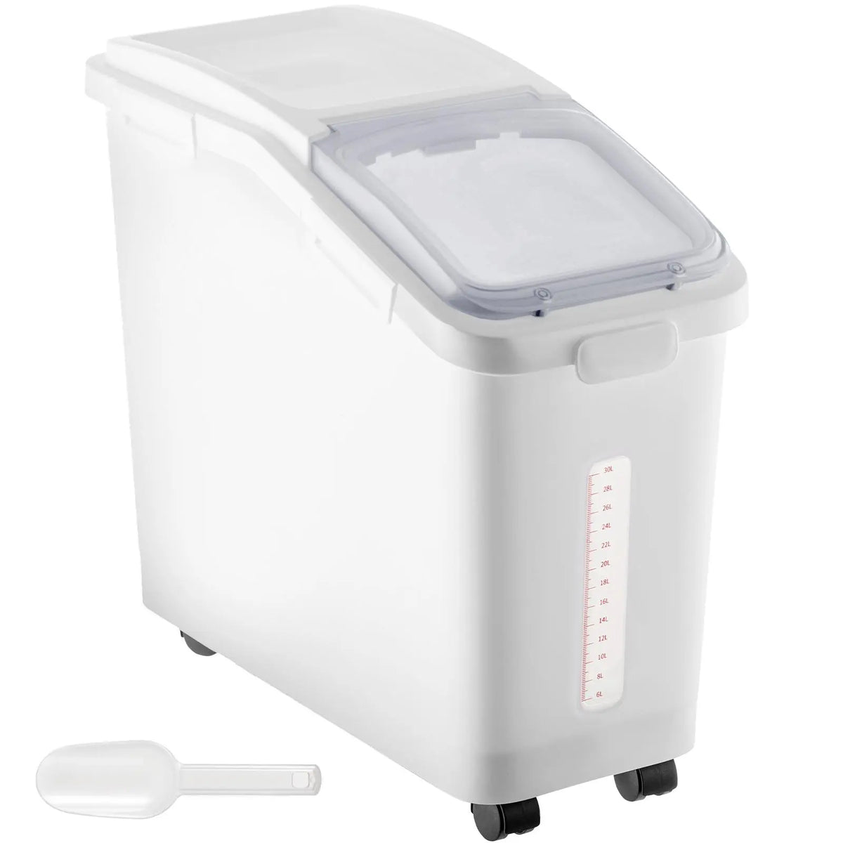 【Back to School】VEVOR Heavy Duty Stackable Plastic Food Storage Container, 15L-50L Dispenser Bin with Measuring Cups, Attachable Casters, Airtight Leakproof Lid, PP Material for Dog Pet Food, Kitchen Rice Cereal Flour, Heavy Duty Containers, Food Containe