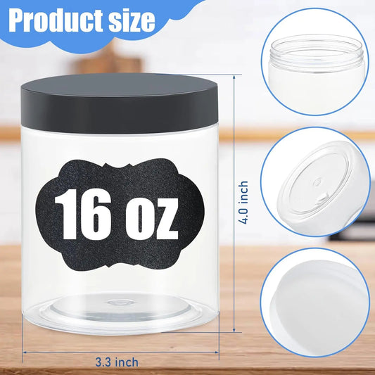 16PCS Plastic Jars with Lids, 16 oz Plastic Containers with Lids Clear Airtight Container Storage Jar Mason Jars for Dry Food Peanut Butter Honey Jam Cosmetics
