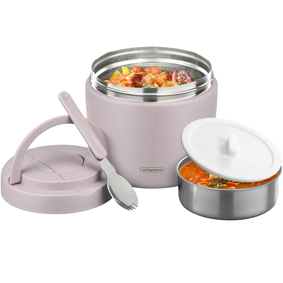 wiwens Thermo Food Jar for Hot Food 32OZ Soup Thermo Lunch Containers Wide Mouth Vacuum Insulated Stainless Steel Leakproof Bento Box with Spoon (Black)