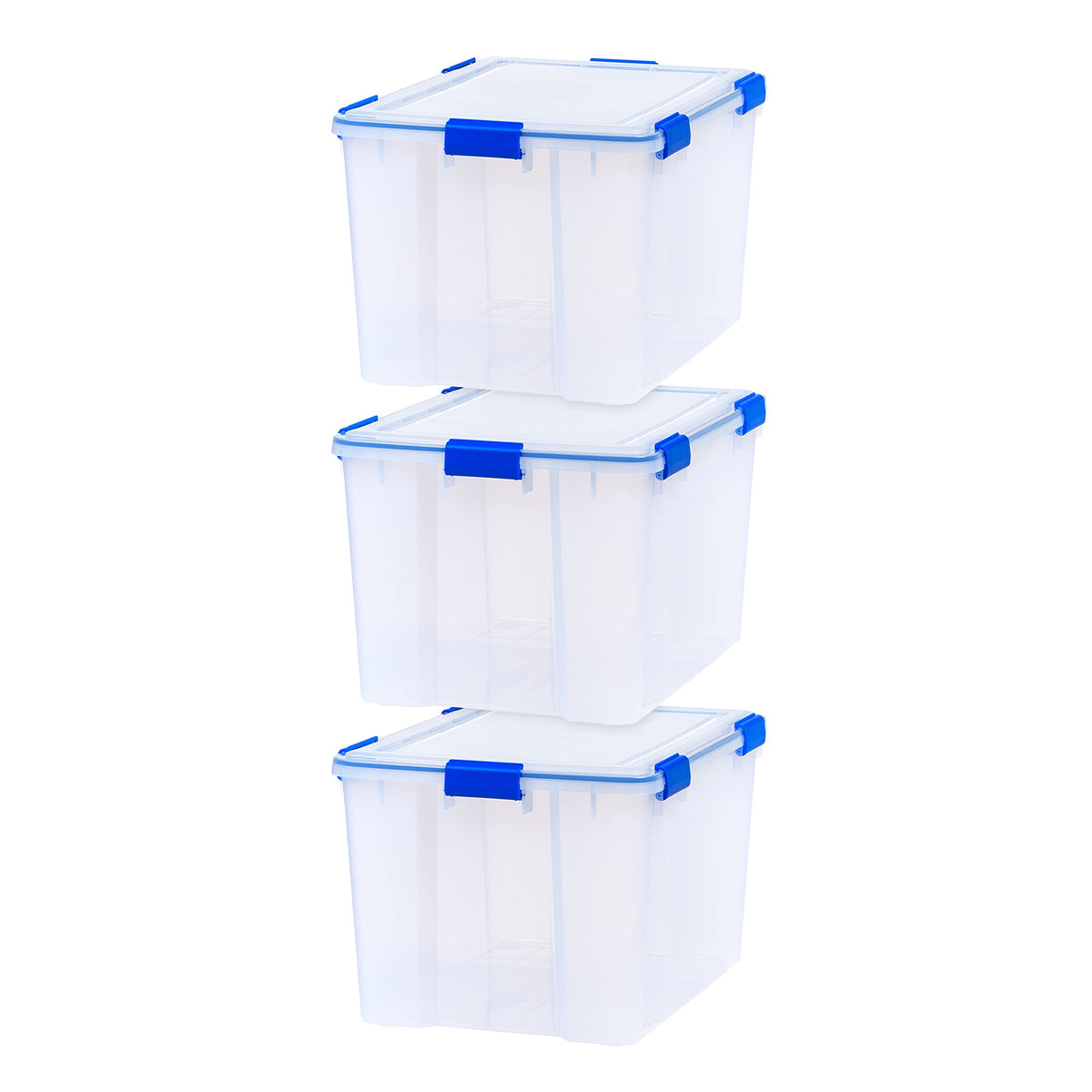 IRIS USA 3-Pack 16 Qt Storage Bins with Gasket Lids, Clear/Blue