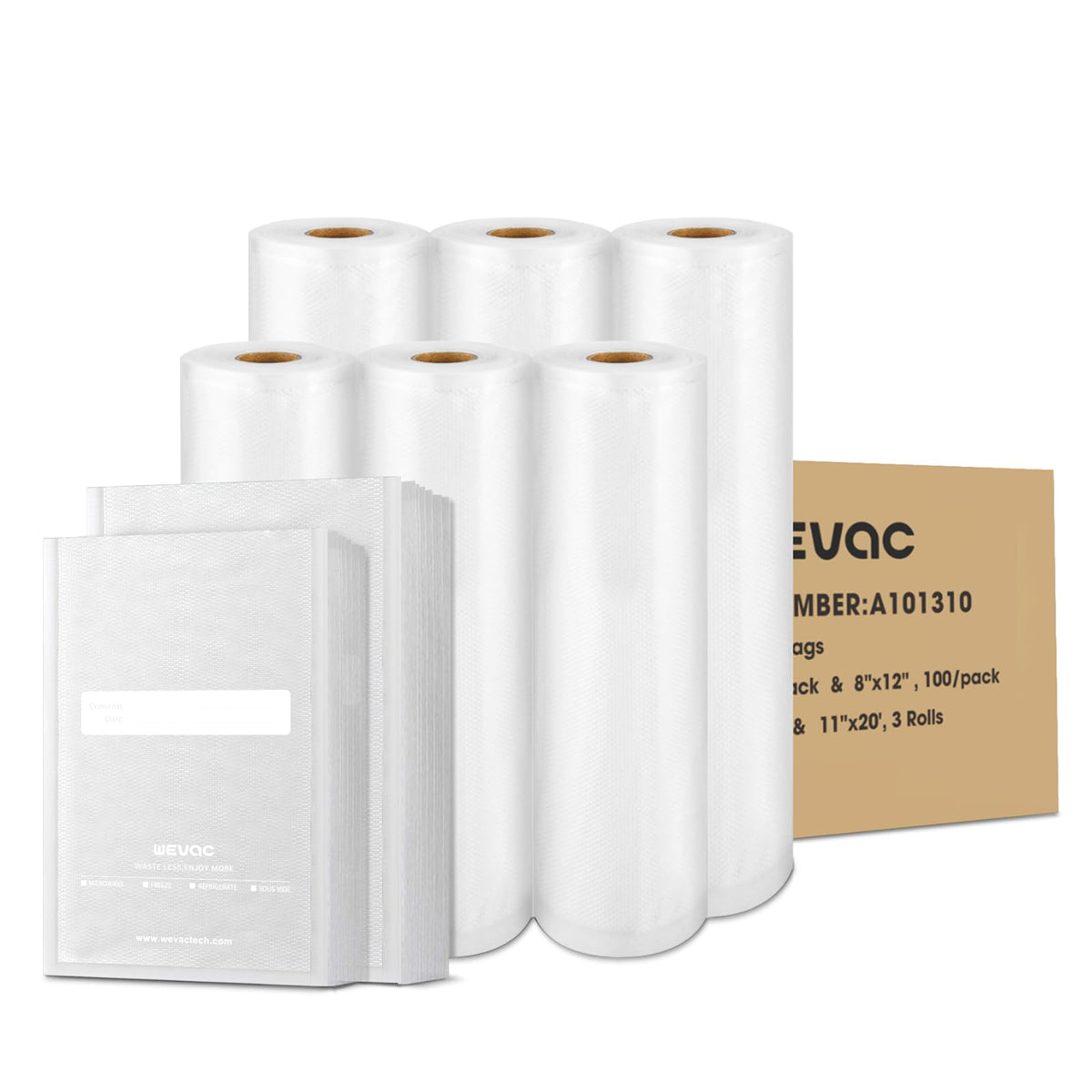 Wevac 8"x12" Vacuum Sealer Bags for Food, 200 Precut Quart Bags, Keeper Box
