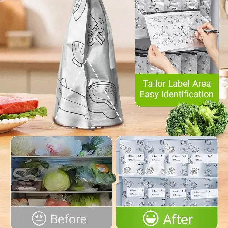 Multi-Size Reusable Aluminium Foil Pouches Set - 2026 New Resealable Vacuum Zipper Bags with Label Slots, Zip Lock, Kitchen Organization, Storage Organization for Fresh Longer Foil Pack Food Storage, Rectangular Preserving Containers