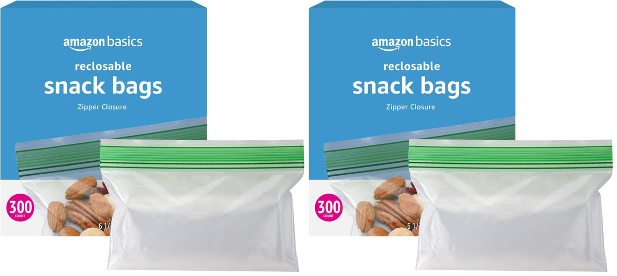 Amazon Basics Reclosable Food Storage Snack Bags, 300 Count