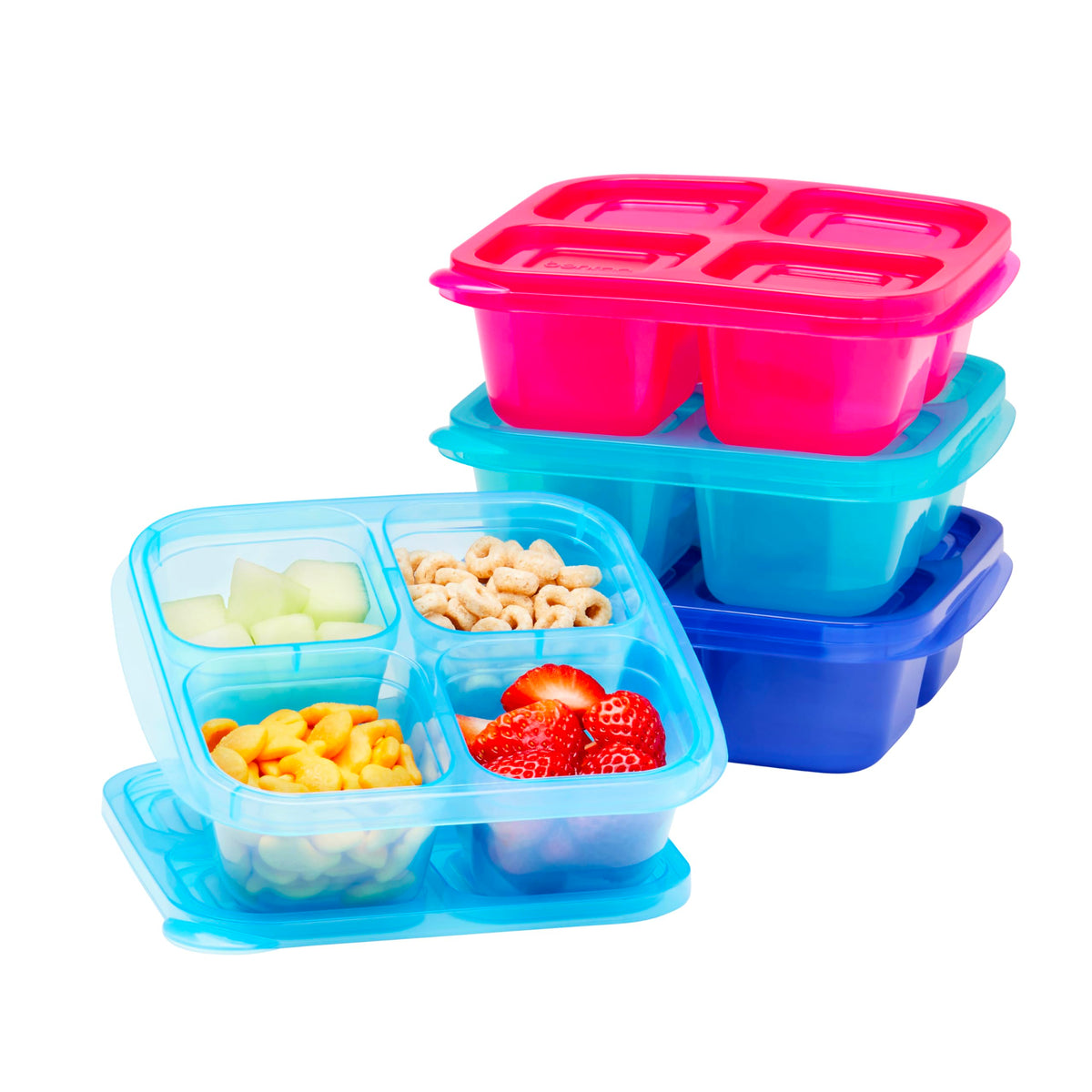 Bentgo Easyboxes 4-Compartment Snack Containers - 8-Piece Set with 4 Trays & 4 Custom-Fit Lids to Seal in Freshness - Reusable Food Storage & Meal Prep Bento BPA-Free Containers (Classic 4-Pack)