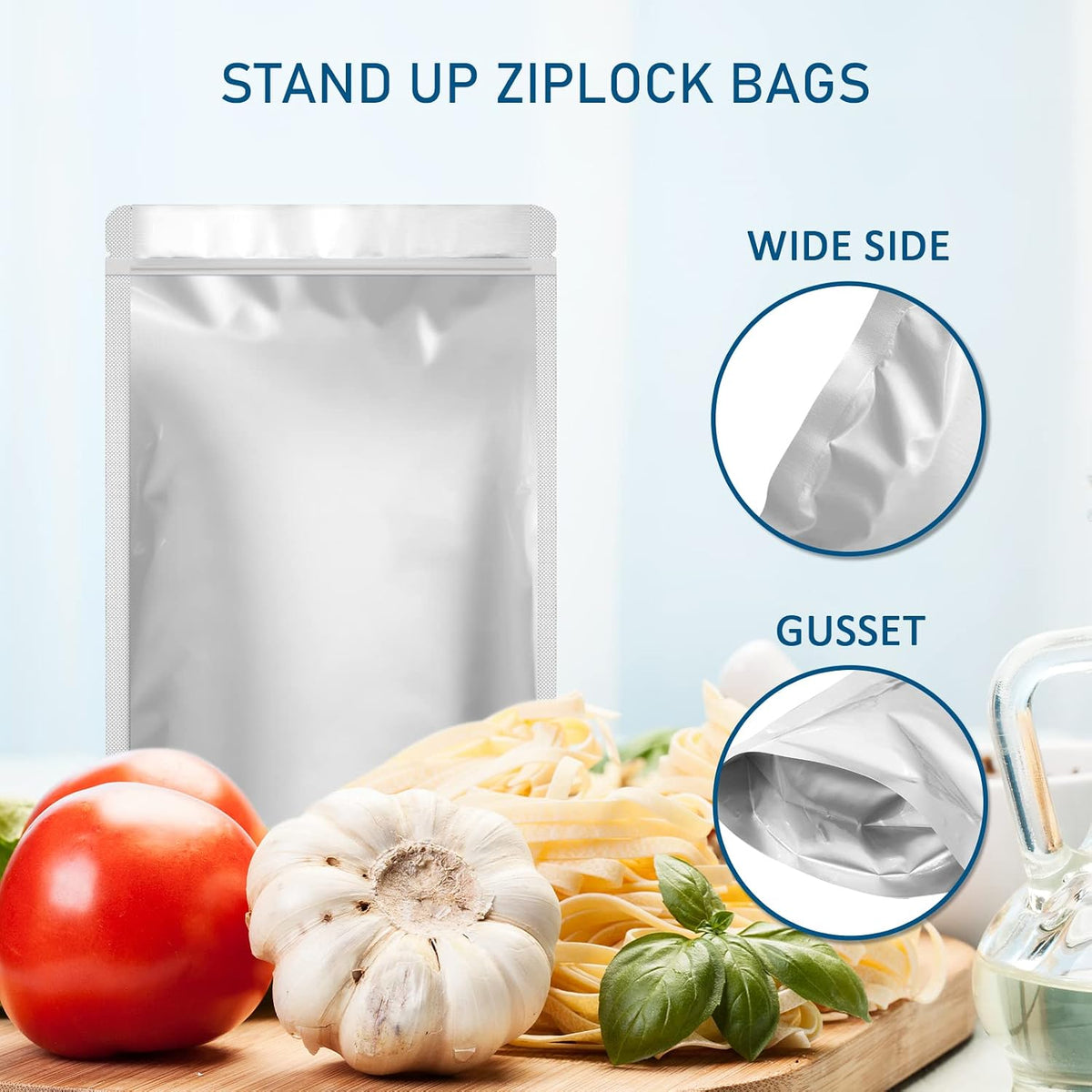 100pcs Mylar Bags 1 QUART - Thick 9.4 Mil - 7"x10" Airtight Vacuum Sealing Sealable Mylar Bags for Long Term Food Storage, Odor Free Heat Resistant - Light and Moisture Proof Fresh Saver Packs (100)