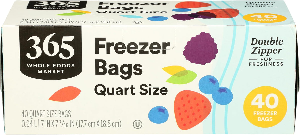 365 by Whole Foods Market, Quart Size Freezer Bags, Double Zipper, 40 Count