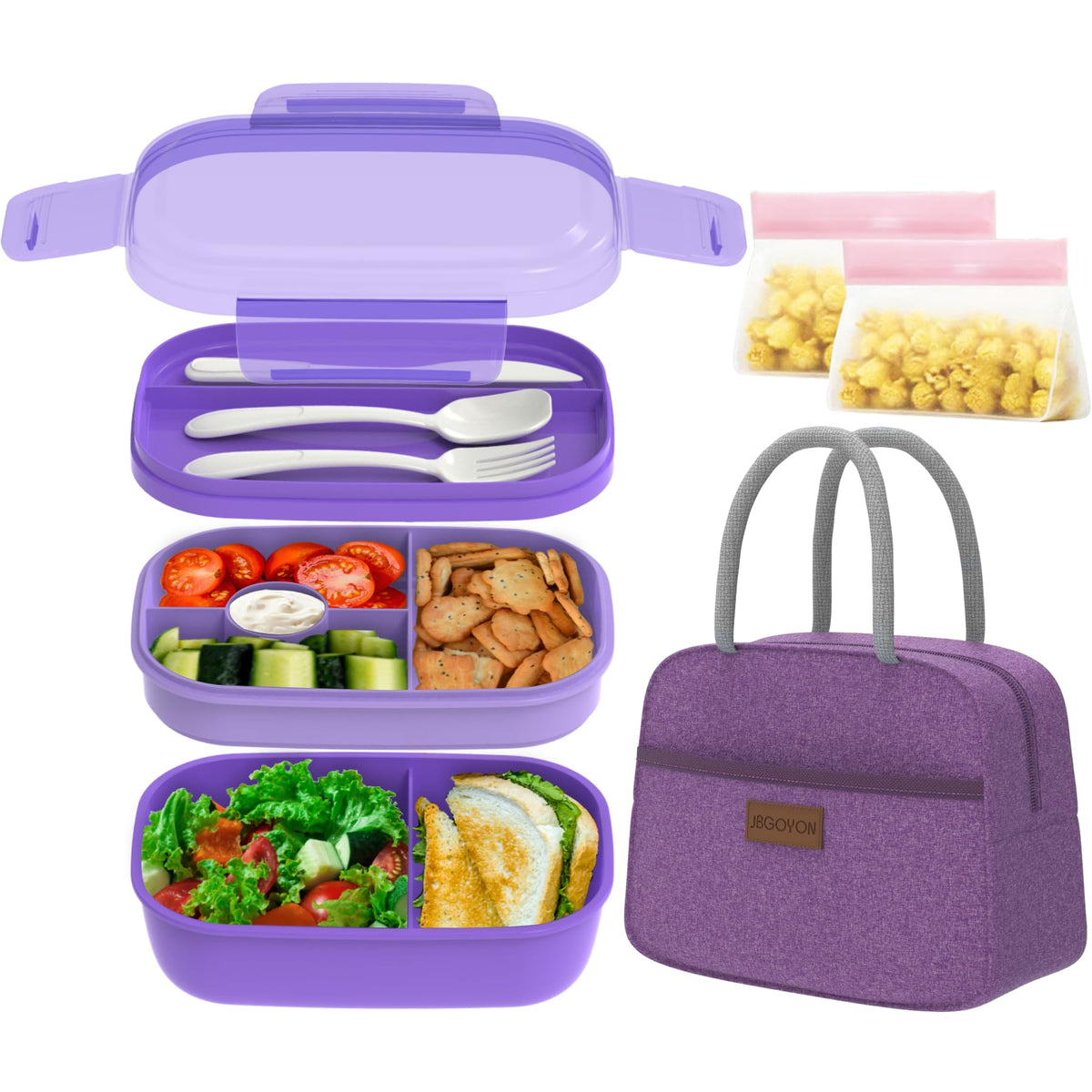 JBGOYON Leakproof Bento Box & Insulated Lunch Bag Set for School and Work