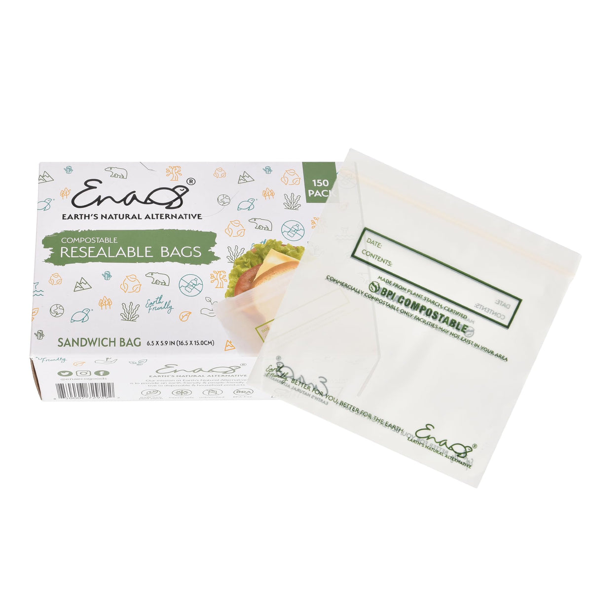 100% Compostable Food Storage Bags - Gallon Size, 50 Pack, Eco-Friendly Freezer Bags, Resealable, Heavy-Duty, Reusable, Off-White Leak Proof, Food Grade by Earth's Natural Alternative