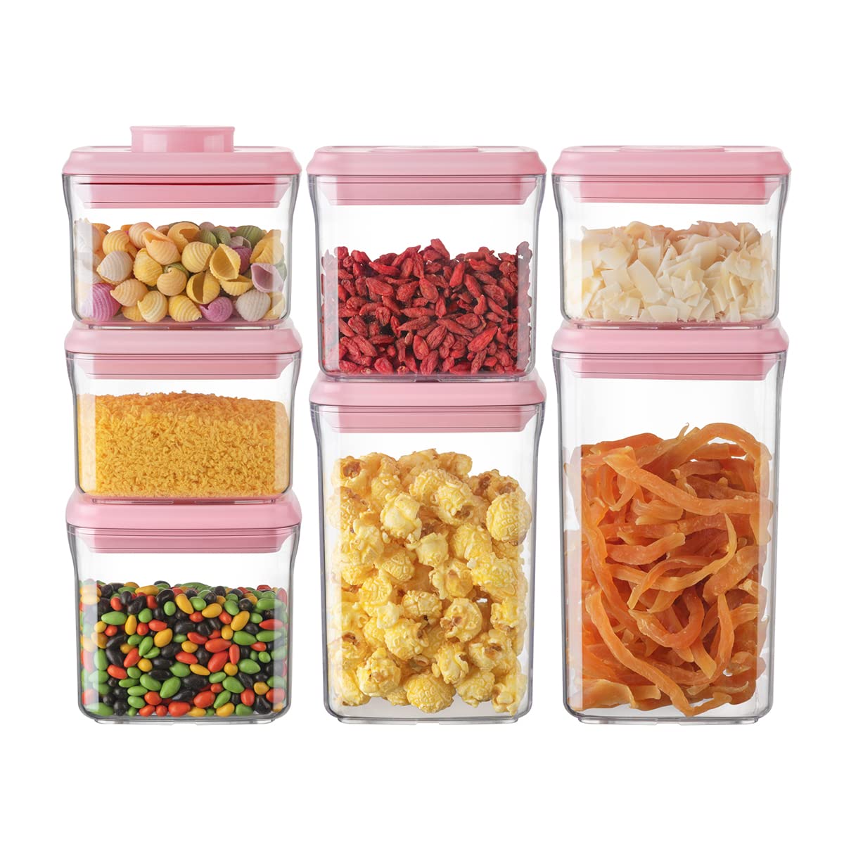 Ankou Airtight Container Set - (380ml 4 Pcs) Stackable One Button Openning Food Containers for Snacks Candy Salt Herbs Spices BPA-Free Tranparent (0.32 QT * 4)