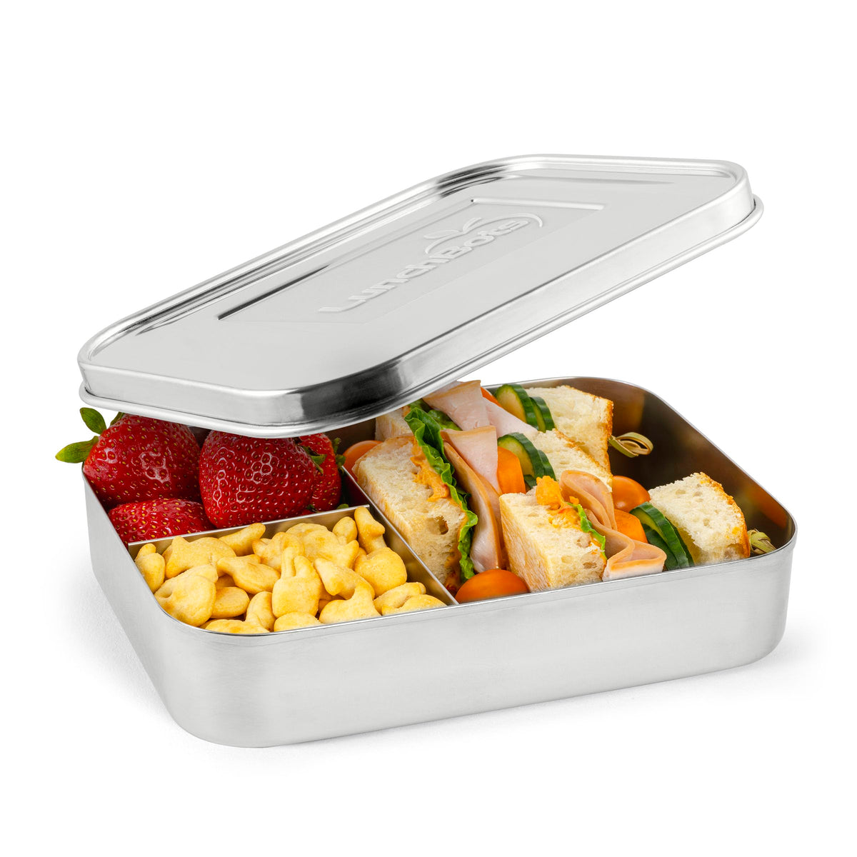 LunchBots Medium Trio Stainless Steel Kids Bento Box 3-Section 32oz