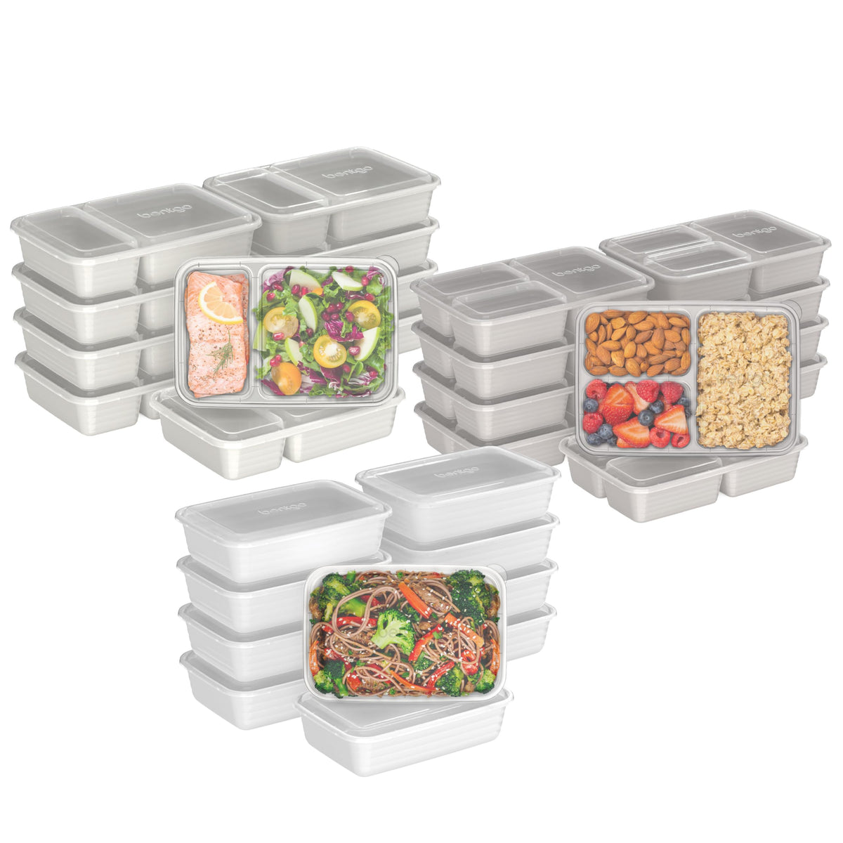 Bentgo Prep Meal Prep Kit, 1, 2 & 3-Compartment Containers, 60 Piece Set