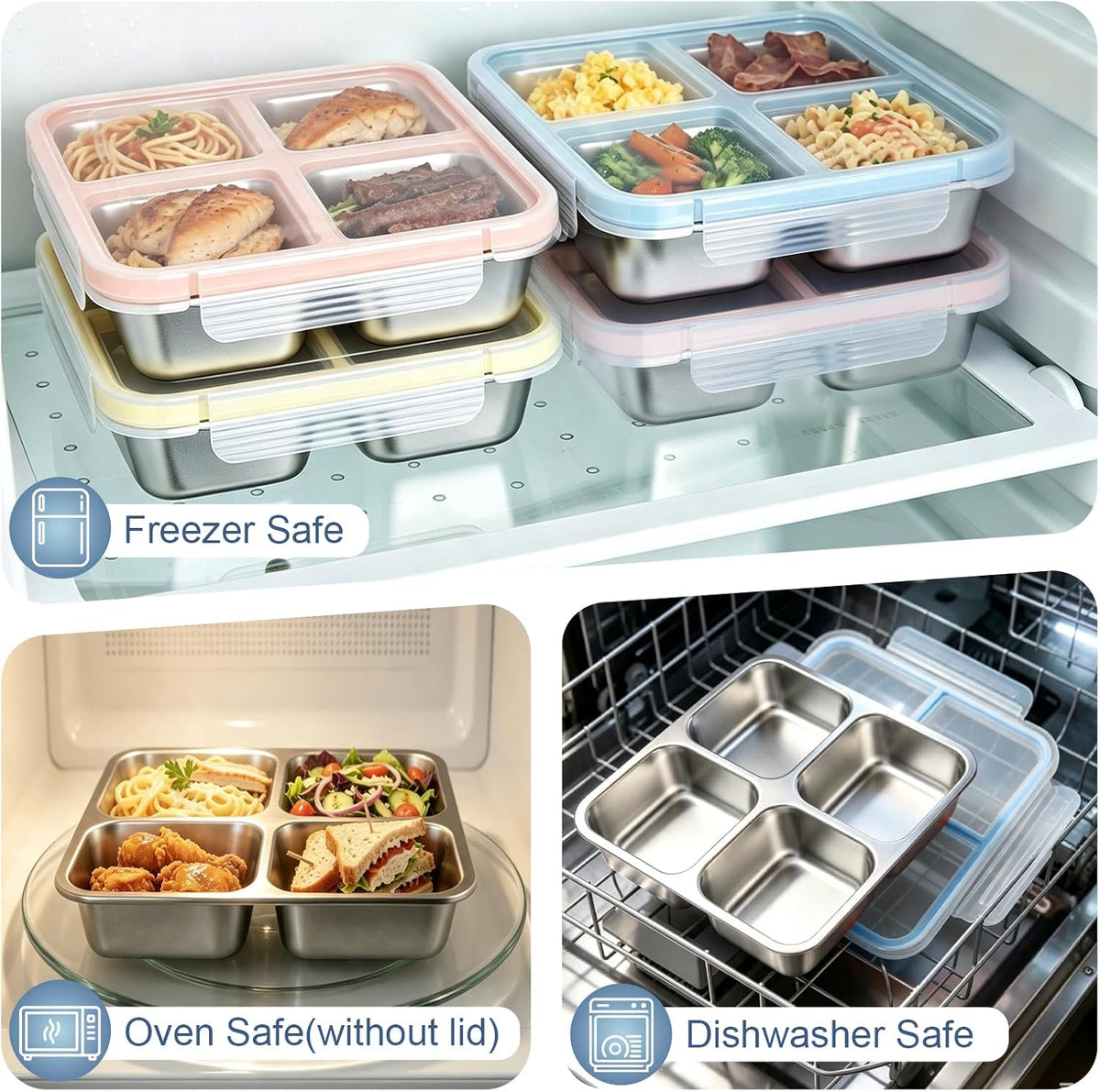 4 Pack Stainless Steel Snack Containers with Lids 24 oz