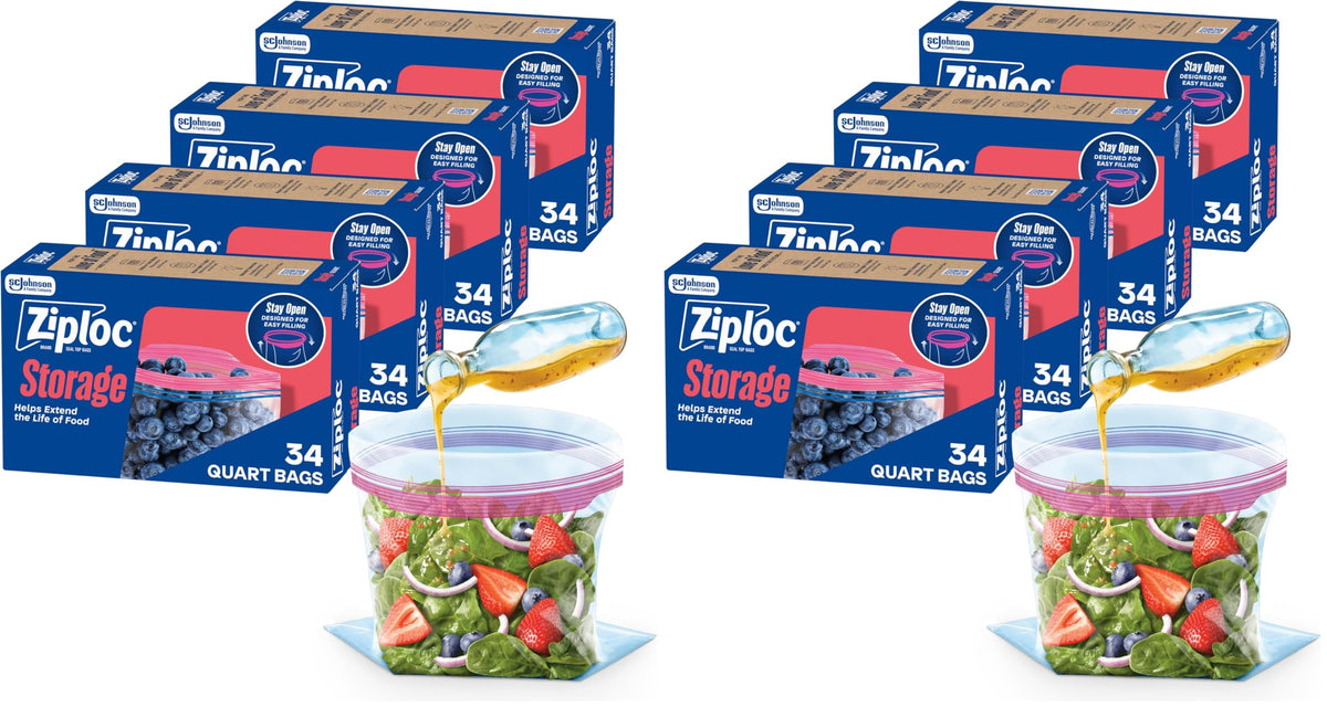 Ziploc Quart Food Storage Bags, 136 Total Bags (34 Count, 4-Pack)