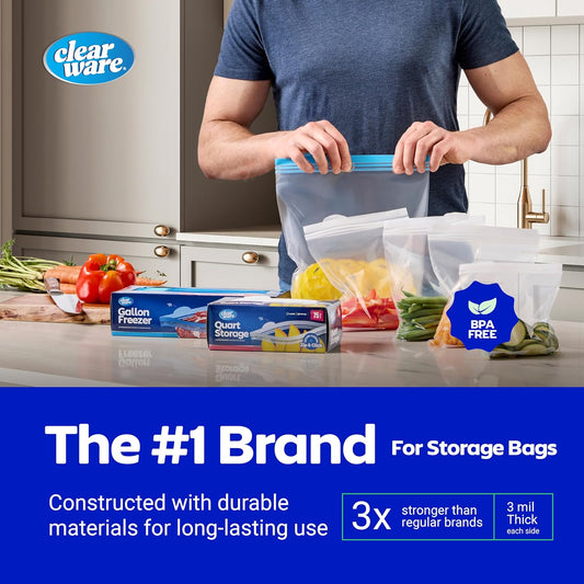 2 Gallon Storage Bags, Double Zipper Seal - 60 Count, Resealable Thick Plastic Food Storage Bags, Zero BPA - Resealable Containers for Lunch, Snacks, Meals - 2 Boxes