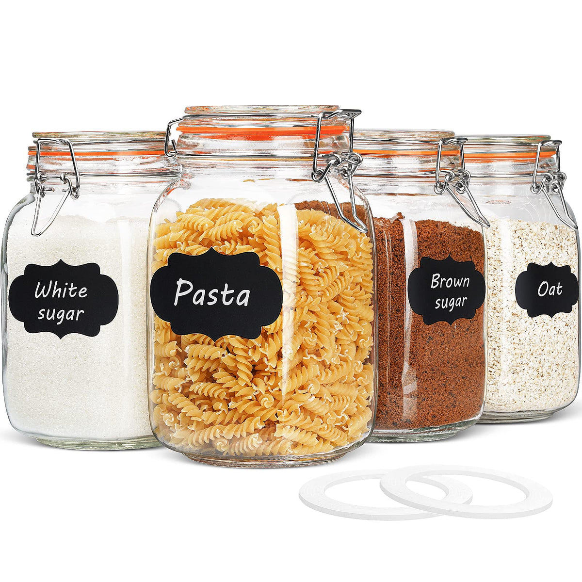 Qianfenie 1.1 Gallon Wide Mouth Airtight Glass Storage Containers with Lids