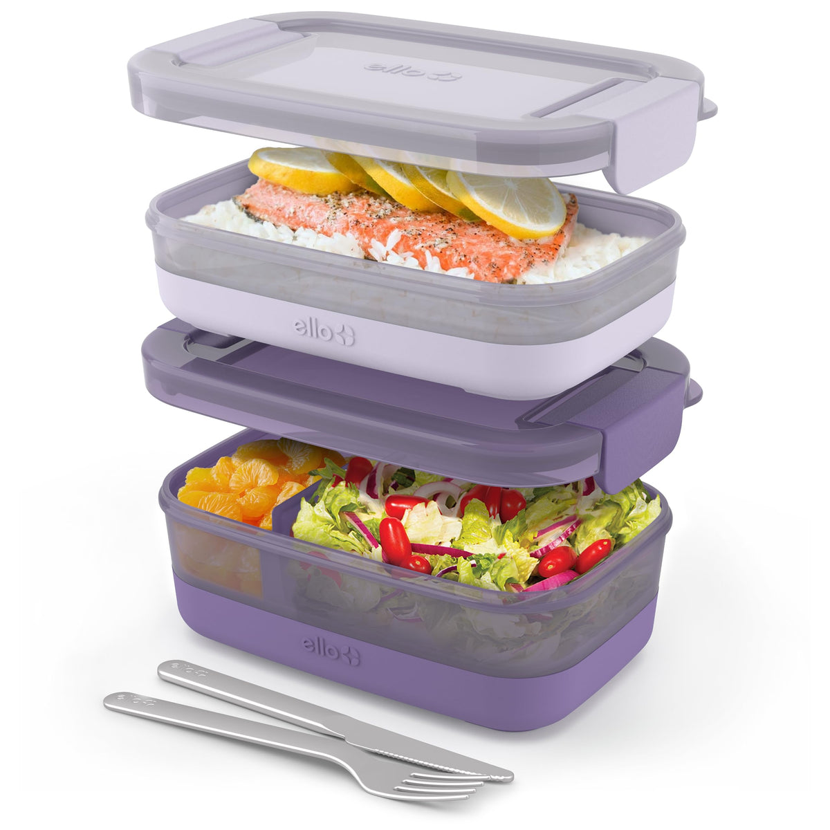 Ello Lunch Stack Bento Box Plastic Food Containers, 2 Pack, Wisteria