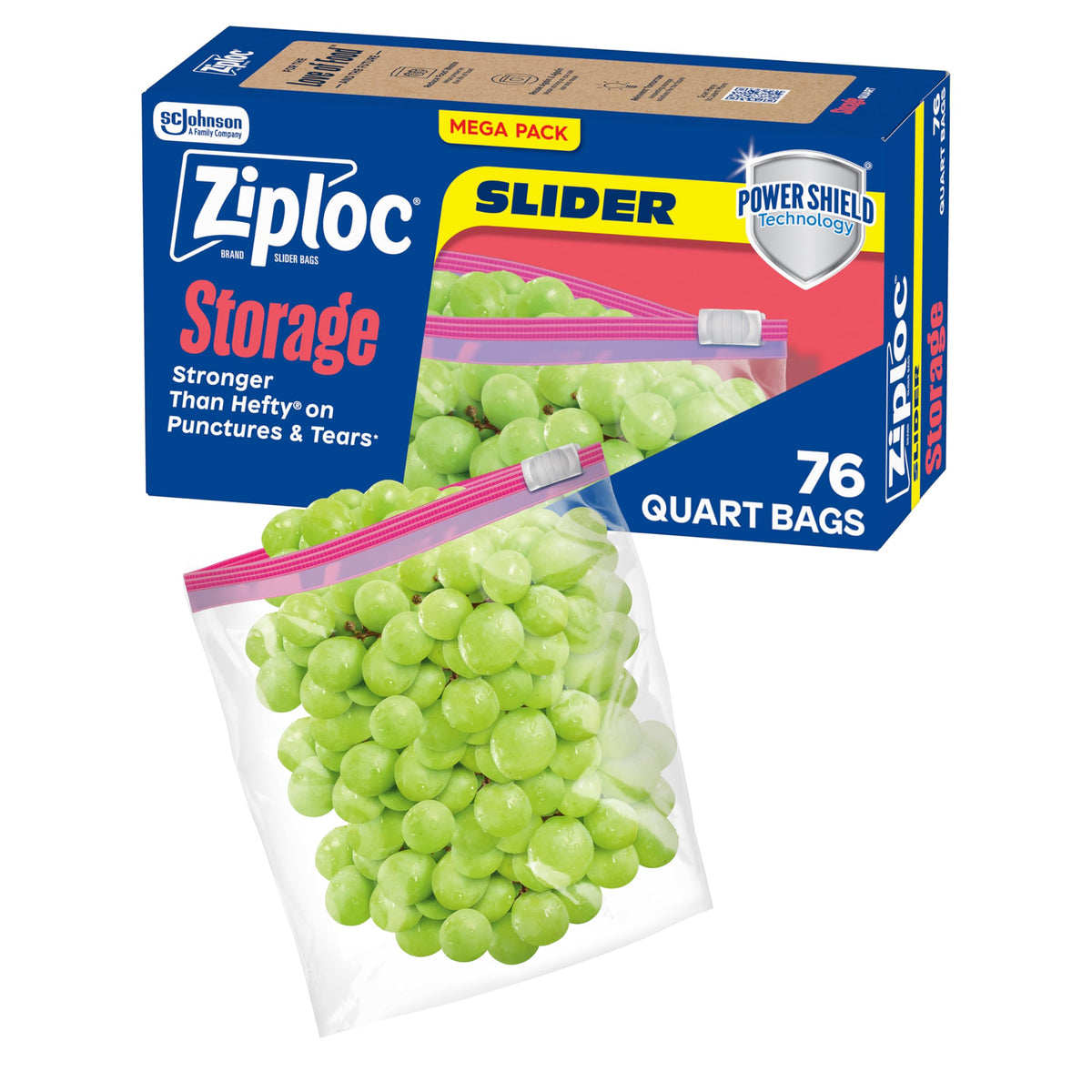 Ziploc Quart Food Storage Slider Bags, Power Shield Technology for More Durability, 42 Count