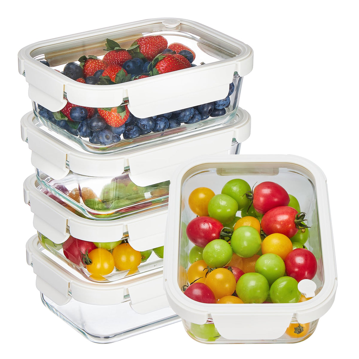 Vtopmart 5Pack 22oz Glass Storage Containers with Lids, Grey