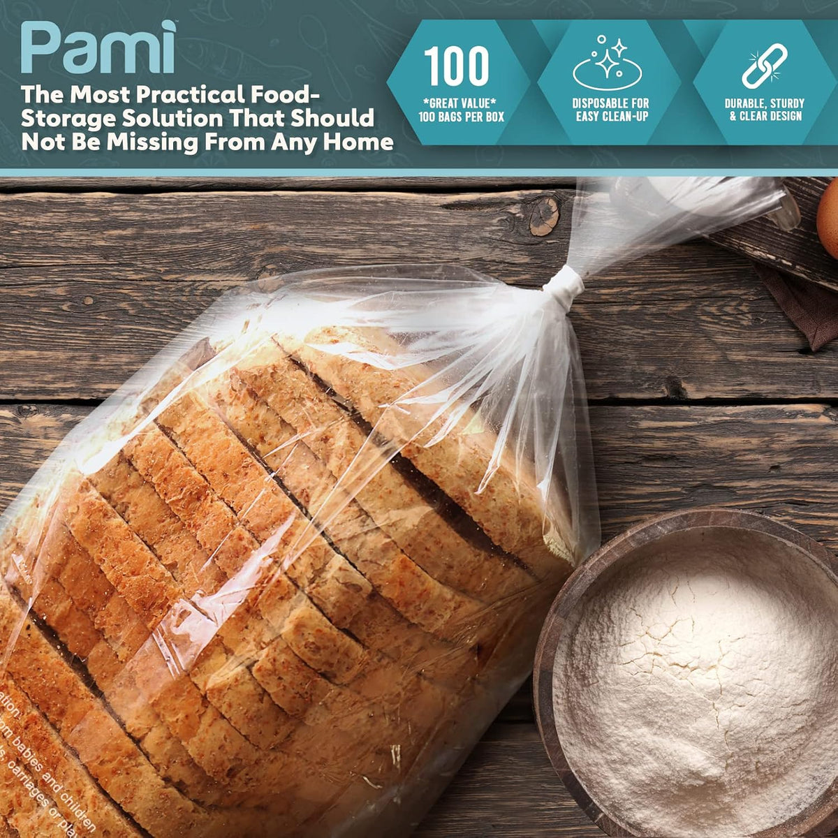 PAMI Gallon Twist Tie Storage Bags 11x12.5 in,Disposable,Food Safe,100-Pack