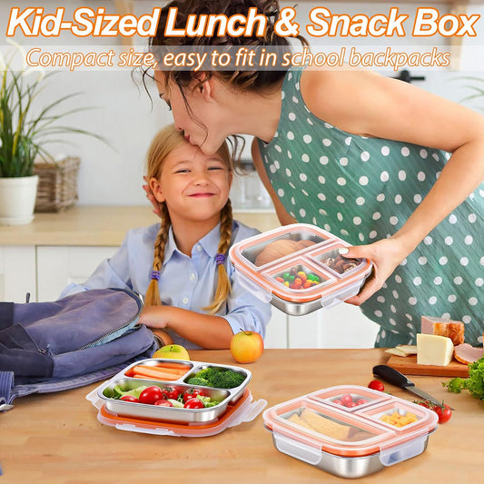 3-Pack Stainless Steel Snack Containers & Kids Lunch Boxes, 20 oz Each