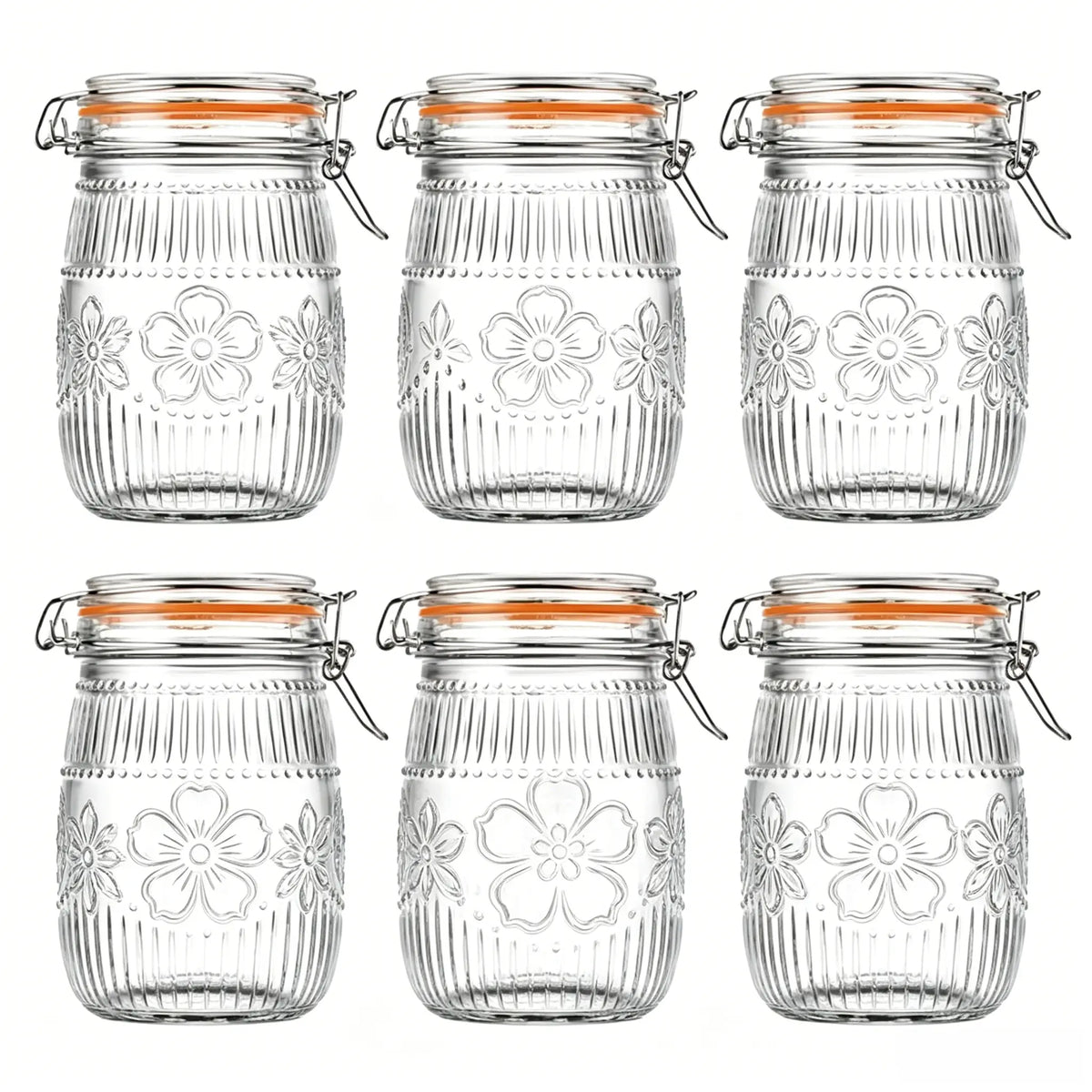 32oz Wide Mouth Thick Sturdy Retro Transparent Glass Mason Jar - Airtight Leakproof Flexible Rubber Cover with Metal Accents, Kitchen Preserving Container for Pickling, Food Storage, Kitchen Utensils & Gadgets,sohochic