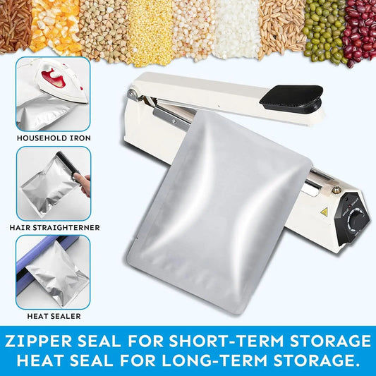 100-Pack Multipurpose Reusable Mylar Sealing Storage Bags - 10Mil 1Gal (35pcs), 8Mil 1Qt (45pcs), 6Mil 0.5Pt (20pcs) - Double-Seal Resealable Zipper Bags, Airtight Leakproof, Durable & Safe, Easy Handling & Storage for Kitchen Preservation, Camping