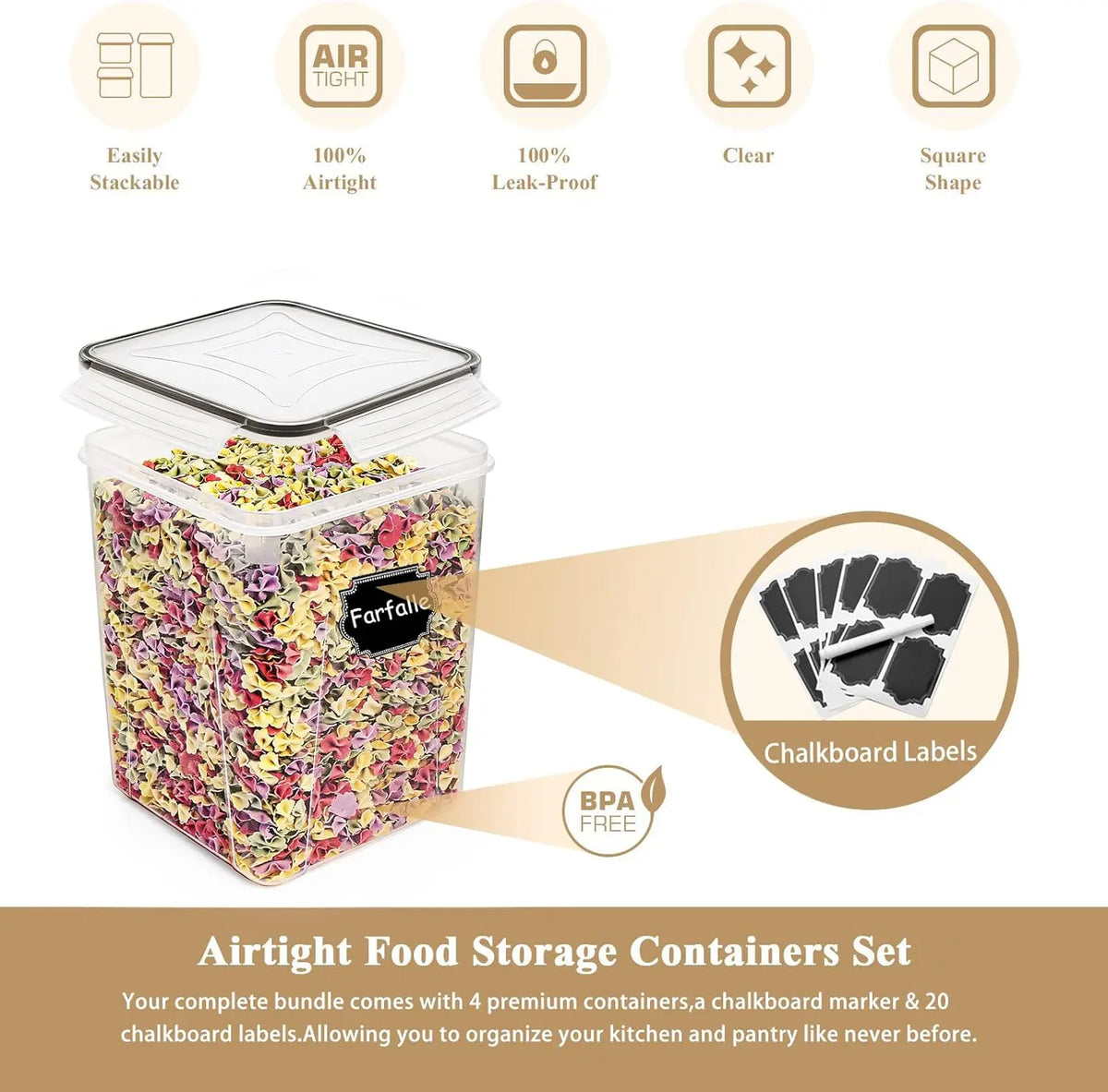 4 PCS Large Can-Shaped Food Storage Container Set, 5.2L/175oz Airtight Plastic Kitchen Canisters for Flour, Rice, Home Kitchen Baking Supplies, with Lids, 4 Measuring Cups & Labels, Black,sohochic