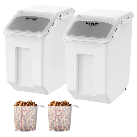 【Back to School】VEVOR Heavy Duty Stackable Plastic Food Storage Container, 15L-50L Dispenser Bin with Measuring Cups, Attachable Casters, Airtight Leakproof Lid, PP Material for Dog Pet Food, Kitchen Rice Cereal Flour, Heavy Duty Containers, Food Containe
