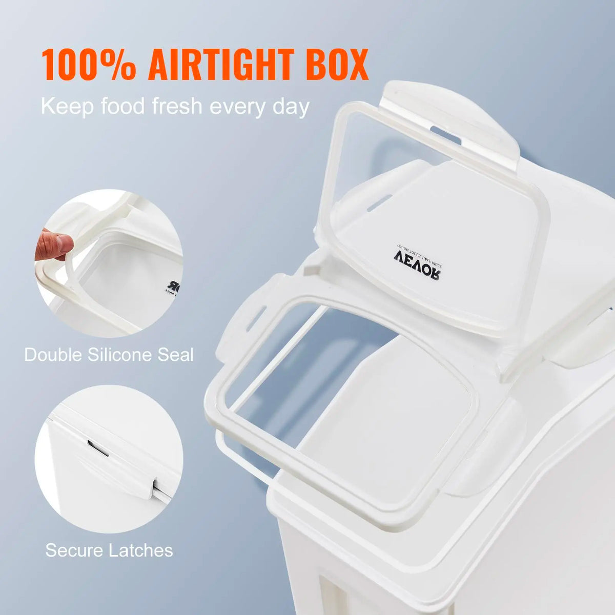 【Back to School】VEVOR Heavy Duty Stackable Plastic Food Storage Container, 15L-50L Dispenser Bin with Measuring Cups, Attachable Casters, Airtight Leakproof Lid, PP Material for Dog Pet Food, Kitchen Rice Cereal Flour, Heavy Duty Containers, Food Containe
