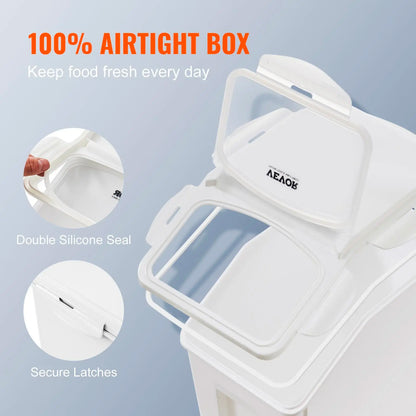 【Back to School】VEVOR Heavy Duty Stackable Plastic Food Storage Container, 15L-50L Dispenser Bin with Measuring Cups, Attachable Casters, Airtight Leakproof Lid, PP Material for Dog Pet Food, Kitchen Rice Cereal Flour, Heavy Duty Containers, Food Containe