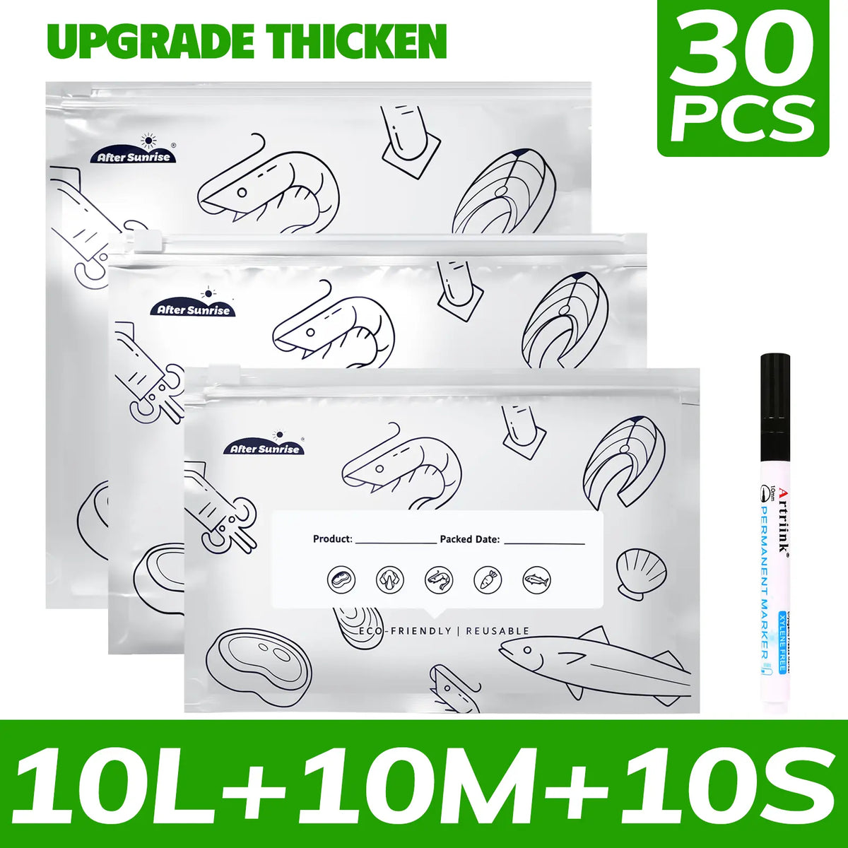 【Refrigerated Food】Reusable Aluminum Foil Sealable Storage Bags, Aftersunrise 2026 New Resealable Vacuum Zipper Pouches for Food, Stand Up Foil Sealable Bags with Label and Zip Lock for Vegetable Fruit Meat