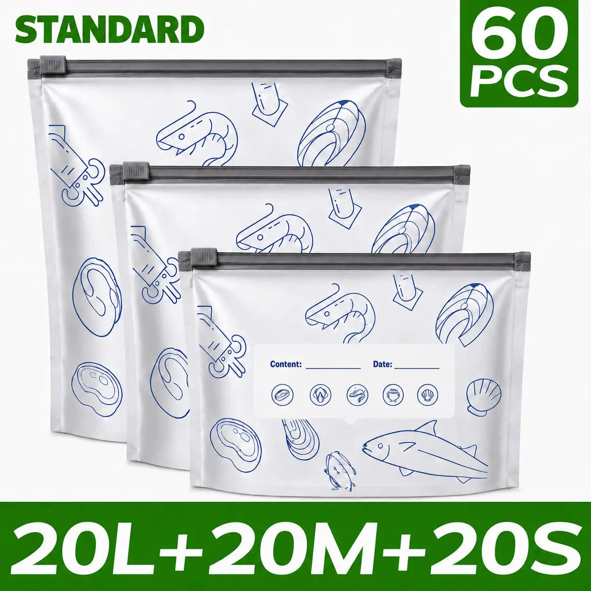 90PCS 3 Size Reusable Aluminum Foil Sealable StorageBags 2026 New Resealable Vacuum Zipper Pouches forFood Stand Up Foil Sealable Bags with Label and Zip Lockfor Vegetable Fruit Meat