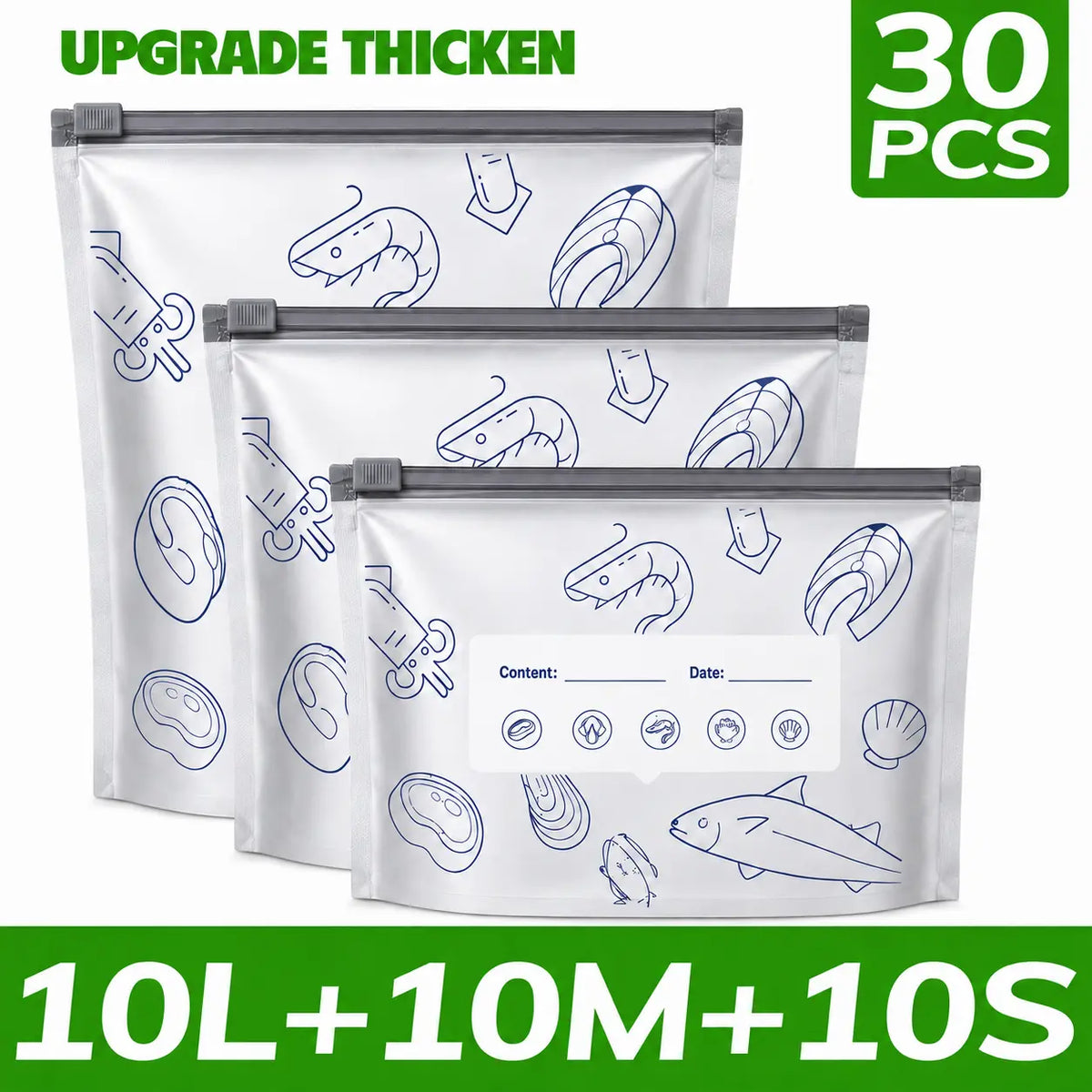 90PCS 3 Size Reusable Aluminum Foil Sealable StorageBags 2026 New Resealable Vacuum Zipper Pouches forFood Stand Up Foil Sealable Bags with Label and Zip Lockfor Vegetable Fruit Meat