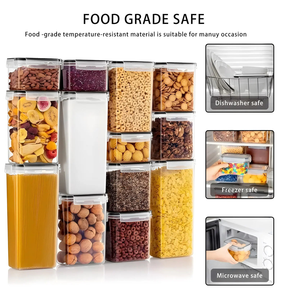 60/30/14 Pcs Clear Plastic Pantry Storage Containers Set, 30/15/7Jar+30/15/7Lids Airtight BPA Free Food Organization Set, Multi-Size Meal Prep Containers for Cereal, Rice, Pasta & Snacks