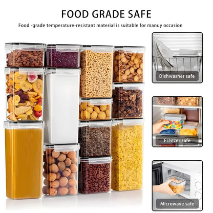 60/30/14 Pcs Clear Plastic Pantry Storage Containers Set, 30/15/7Jar+30/15/7Lids Airtight BPA Free Food Organization Set, Multi-Size Meal Prep Containers for Cereal, Rice, Pasta & Snacks