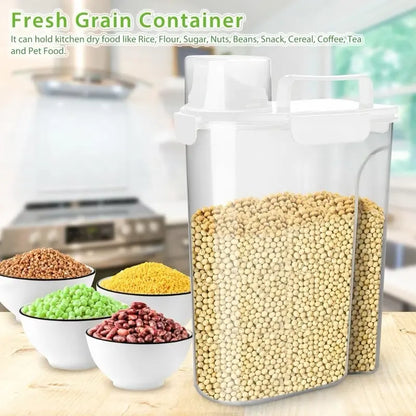 GHQ 4-Pc 2.5L Airtight Seal Rice Dispenser Storage Containers with Measuring Cup & Pour Spout, Plastic Body Kitchen Utensils for Food Preservation Solutions, Kitchen Pantry Cereal Grain Flour Storage,sohochic