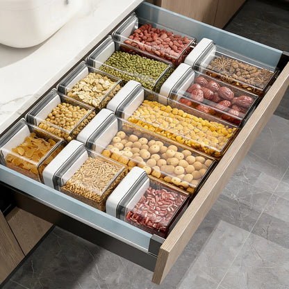 UFORU Wall-Fit Square Plastic Kitchen Container Set - Sealable Dry Food Canisters with Rotating Seal Lids, Wide-Open Pour Pantry Organizers for Pantry Organization, Fits Tight Spaces, Keeps Contents Fresh
