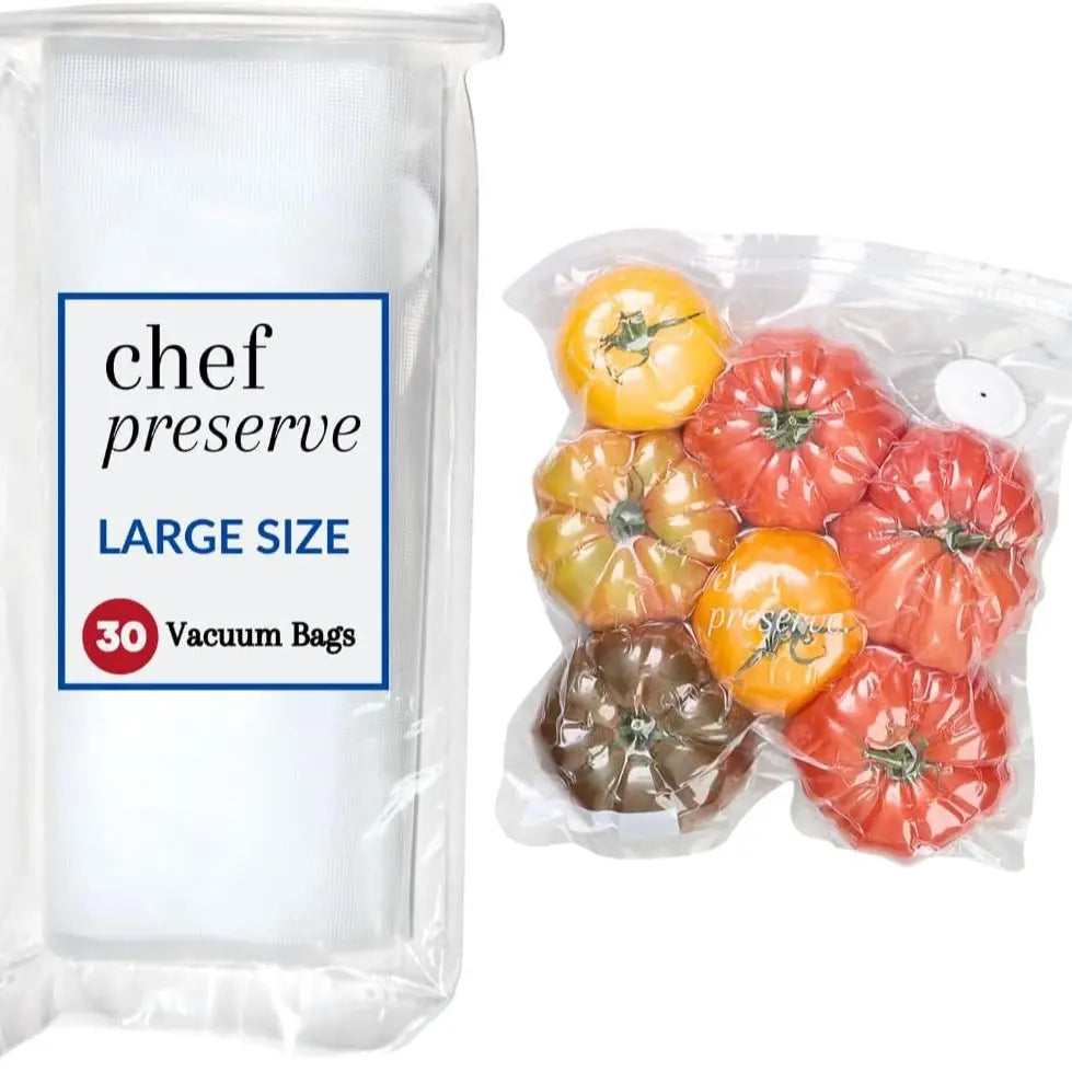 Chef Preserve Reusable Vacuum Sealer Bags for Food - 30 BPA-Free Small (8 x 10 in) Food Storage Bags, Freezer, Microwave - Odor-Resistant, Leak-Proof - Compatible with Chef Preserve Vacuum Sealers