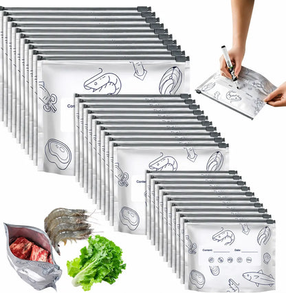 Multi-Size Reusable Aluminium Foil Pouches Set - 2026 New Resealable Vacuum Zipper Bags with Label Slots, Zip Lock, Kitchen Organization, Storage Organization for Fresh Longer Foil Pack Food Storage, Rectangular Preserving Containers