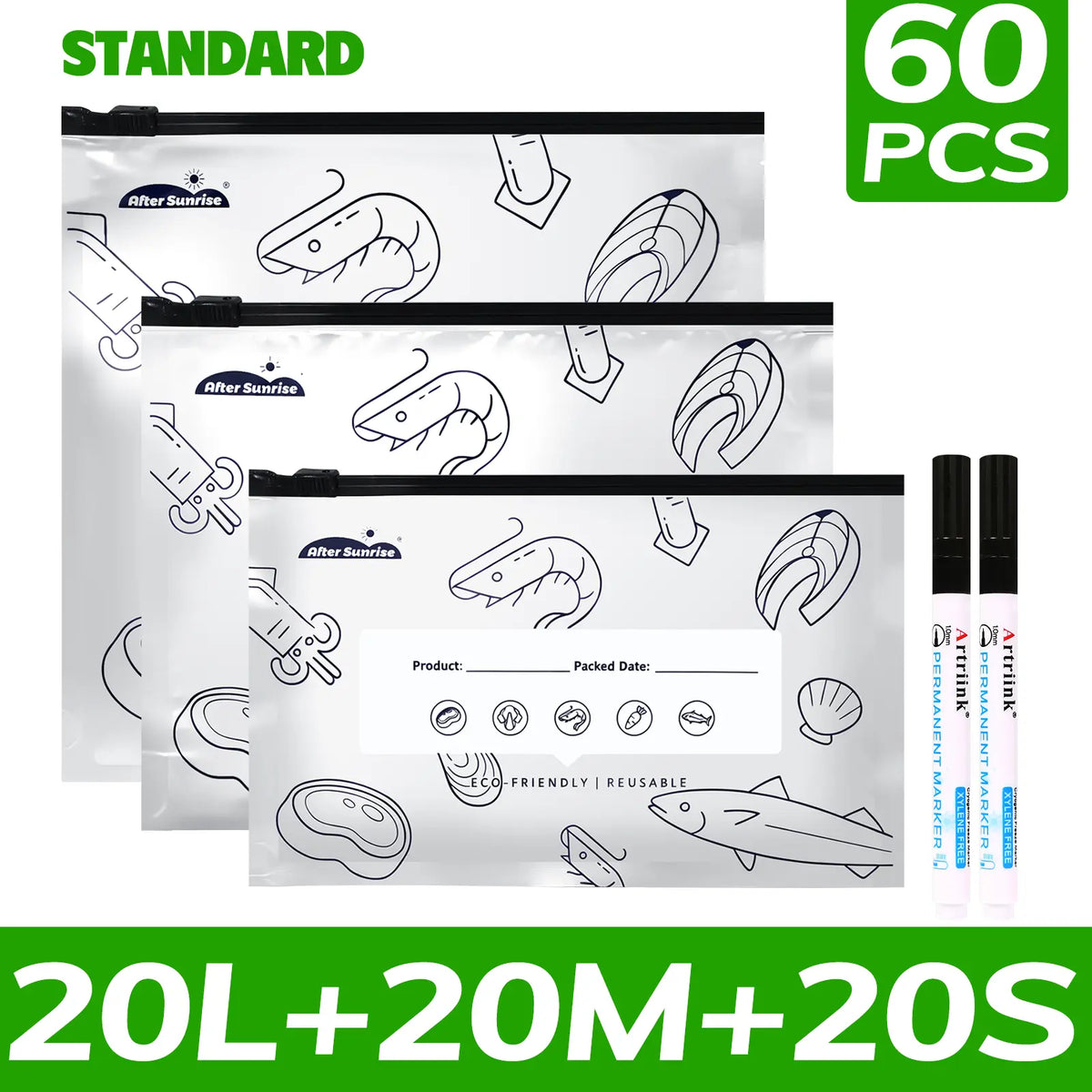 【Refrigerated Food】Reusable Aluminum Foil Sealable Storage Bags, Aftersunrise 2026 New Resealable Vacuum Zipper Pouches for Food, Stand Up Foil Sealable Bags with Label and Zip Lock for Vegetable Fruit Meat