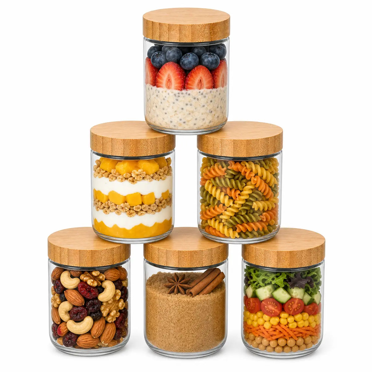 YUNCANG 6-Pack 16oz Wide Mouth Round Glass Jars with Airtight Bamboo Lids, Overnight Oats Jars & Picnic-Ready Canisters, Spice Stays Sealed Food Storage for Sugar Snacks Yogurt Meal Prep Kitchen, Canister,sohochic