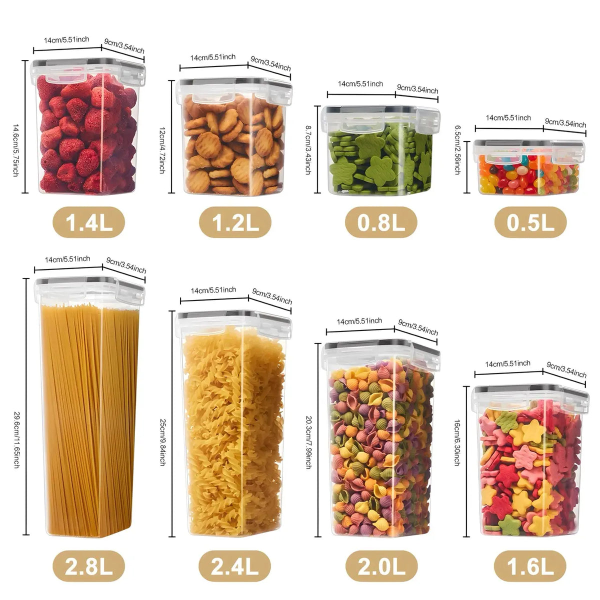 60/30/14 Pcs Clear Plastic Pantry Storage Containers Set, 30/15/7Jar+30/15/7Lids Airtight BPA Free Food Organization Set, Multi-Size Meal Prep Containers for Cereal, Rice, Pasta & Snacks