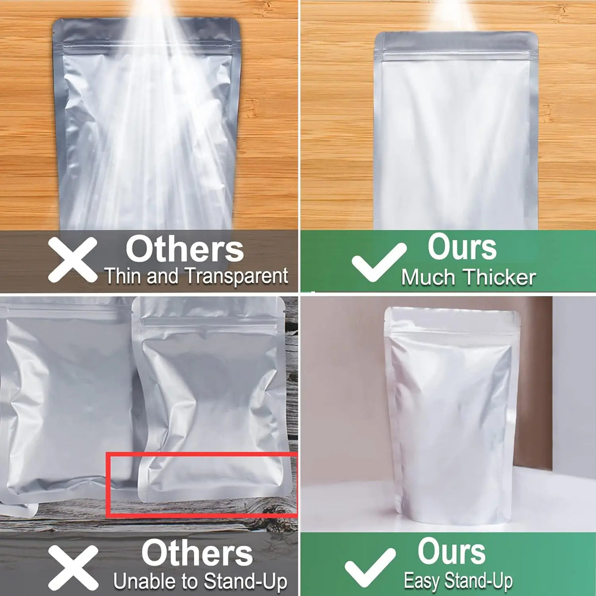 100 Mylar Food Storage Bags w/O2 Absorbers+ 144 Labels | Stand-Up Zipper for Long-Term Storage & Preppers Aluminum Containers Kitchen Utensils