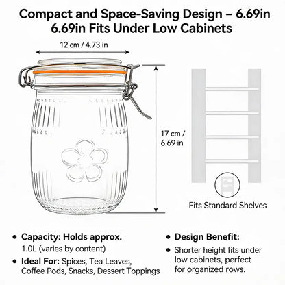 32oz Wide Mouth Thick Sturdy Retro Transparent Glass Mason Jar - Airtight Leakproof Flexible Rubber Cover with Metal Accents, Kitchen Preserving Container for Pickling, Food Storage, Kitchen Utensils & Gadgets,sohochic