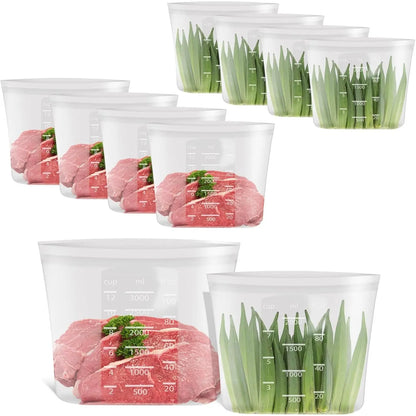 100% Platinum Silicone Reusable Storage Bags for Pet Supplies & Kitchen, 12-Pack Flexible Wide-Mouth Zip-Lock Containers, Stand-Up, Freezer-Microwave-Oven-Dishwasher Safe, 4M+4S+4XS, Crystal-Clear (Kids-Friendly)