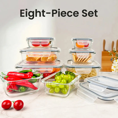 8-Pack Premium Multi-Size Glass Kitchen Storage Containers Set - Airtight BPA-Free Silicone Lids, Stain-Resistant, Easy-Clean, Stackable, Freshness-Maintaining - Microwave, Oven, Freezer, Dishwasher Safe for Meal Prep, Fridge Organization, Food Hacks,soho