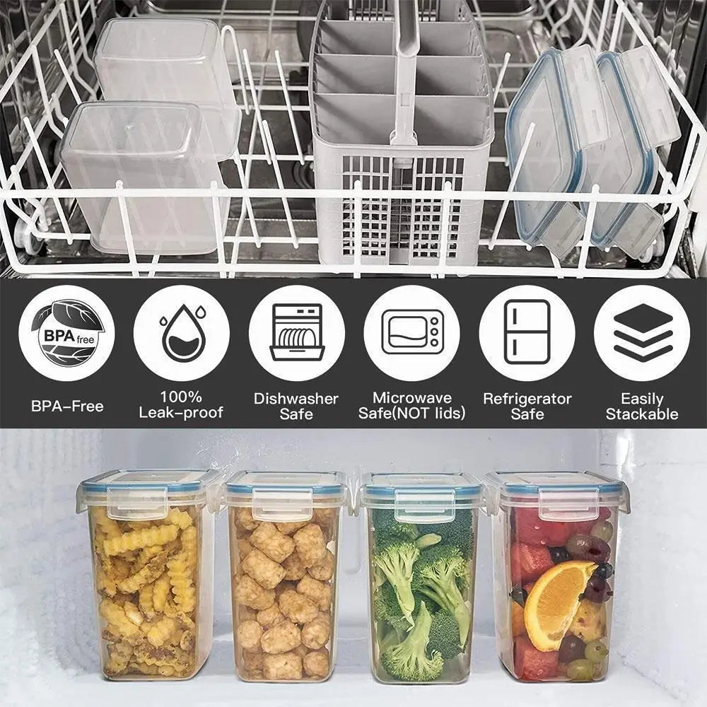 24pcs Multi-Size Airtight Stackable Plastic Food Storage Container Set Bundle - Snack Container, Pasta Jar, Secure Lid, Kitchen Organizer, Food Cover, Incl. Labels & Marker, Helps Keep Snacks and Grains Fresher for Pantry Use