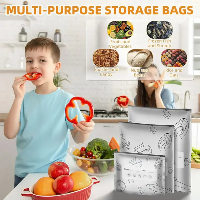 【TikTokShopBlackFriday】New reusable upgraded thickened upright aluminum foil sealing storage bags, with labels and zipper locks, suitable for washable kitchen items like vegetables, fruits, and meat, perfect for Thanksgiving, Christmas, and New Year gifts