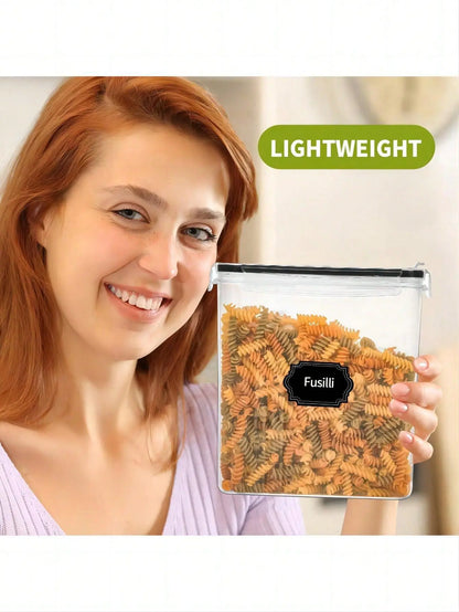 4PCS Airtight Cereal Containers Set, 4L/135.2 Oz Multi-Piece Reusable Food Storage with Leakproof Lid, Mess-Free Plastic Dispensers, Labels & Marker for Kitchen & Pantry Organization, Kitchen Accessories, Leakproof Lid Food Storage,sohochic